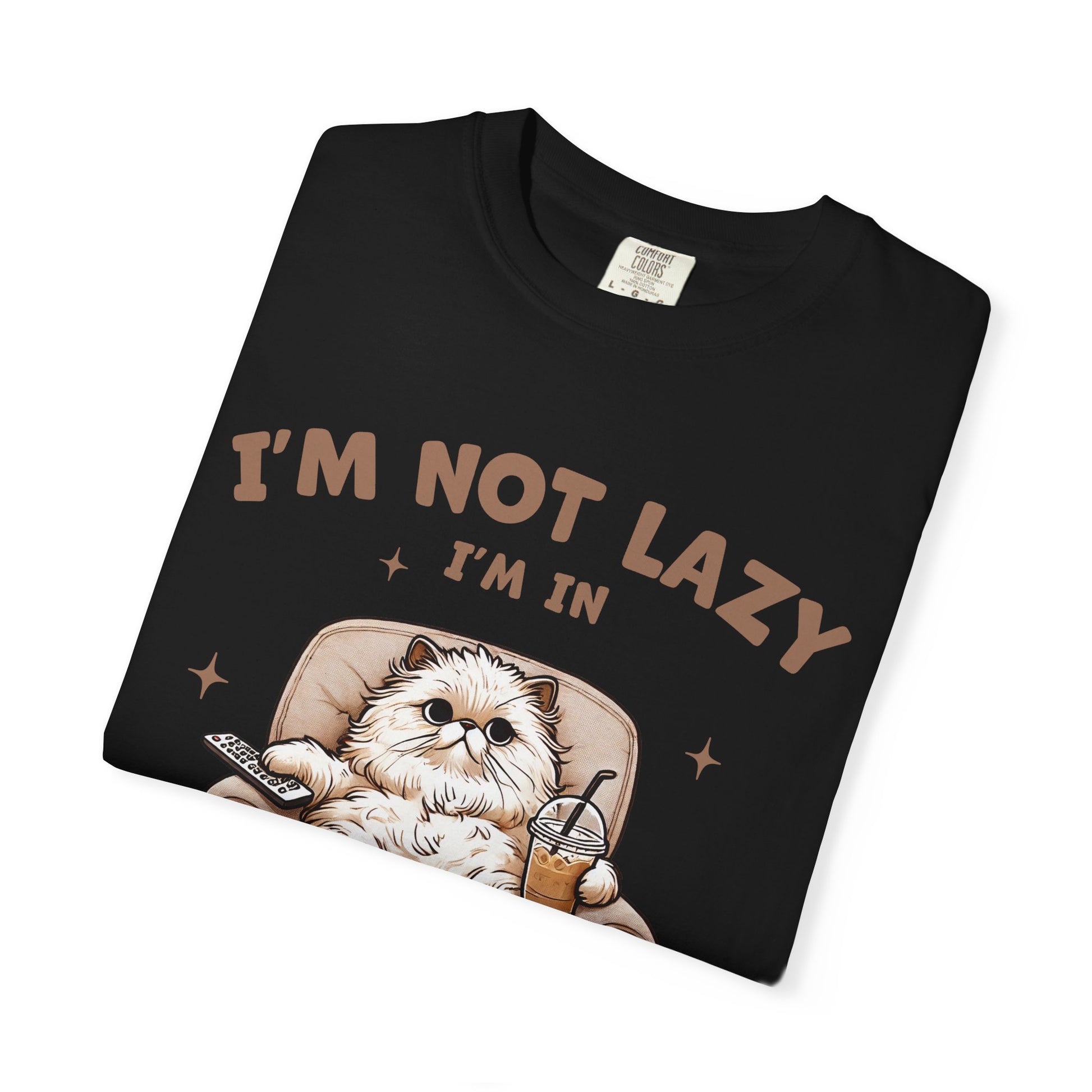Lazy Cat Energy-Saving Tee, Unisex Garment-Dyed T-shirt, Funny Cat Shirt