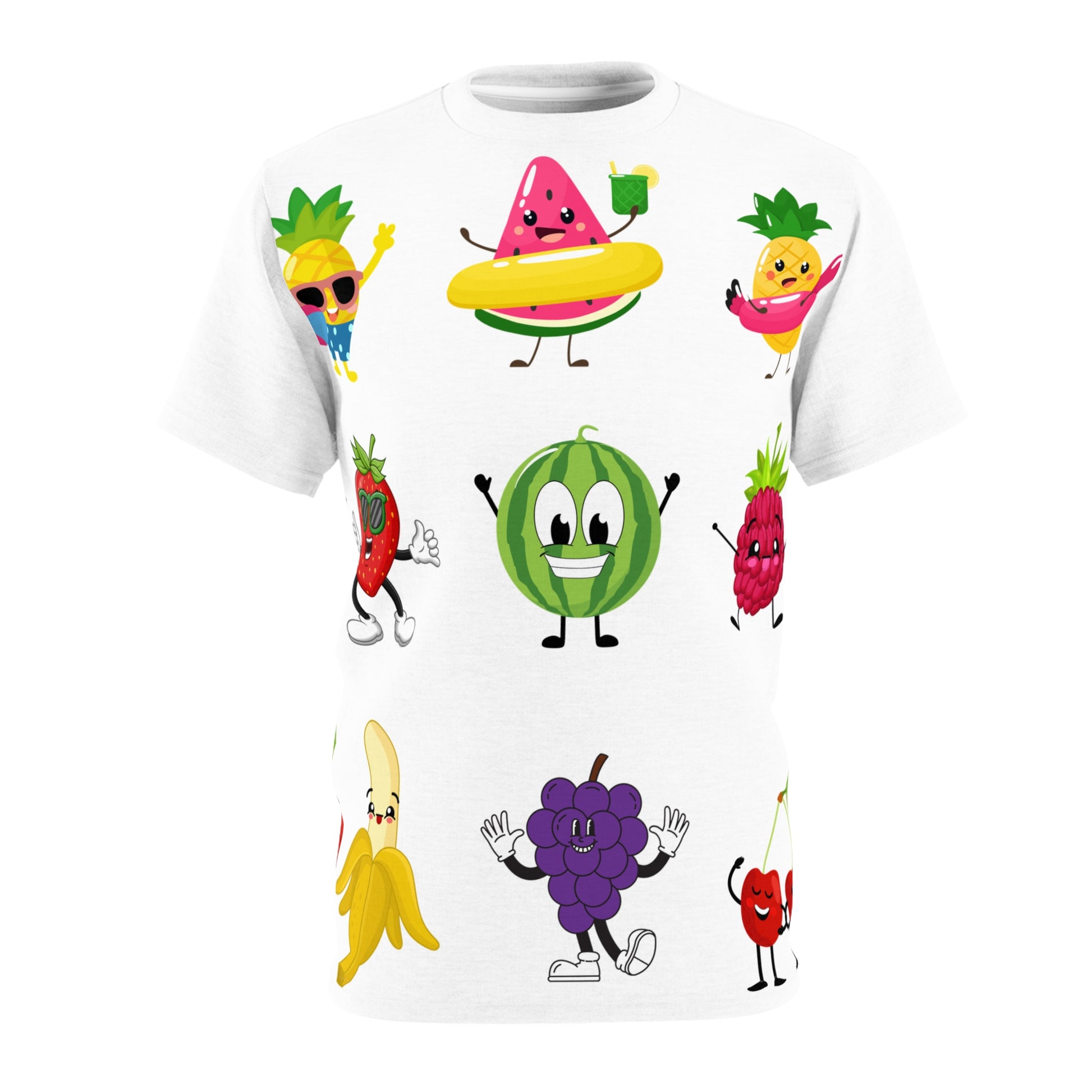Playful Fruit Character Tee - Fun Unisex Cut & Sew T-Shirt