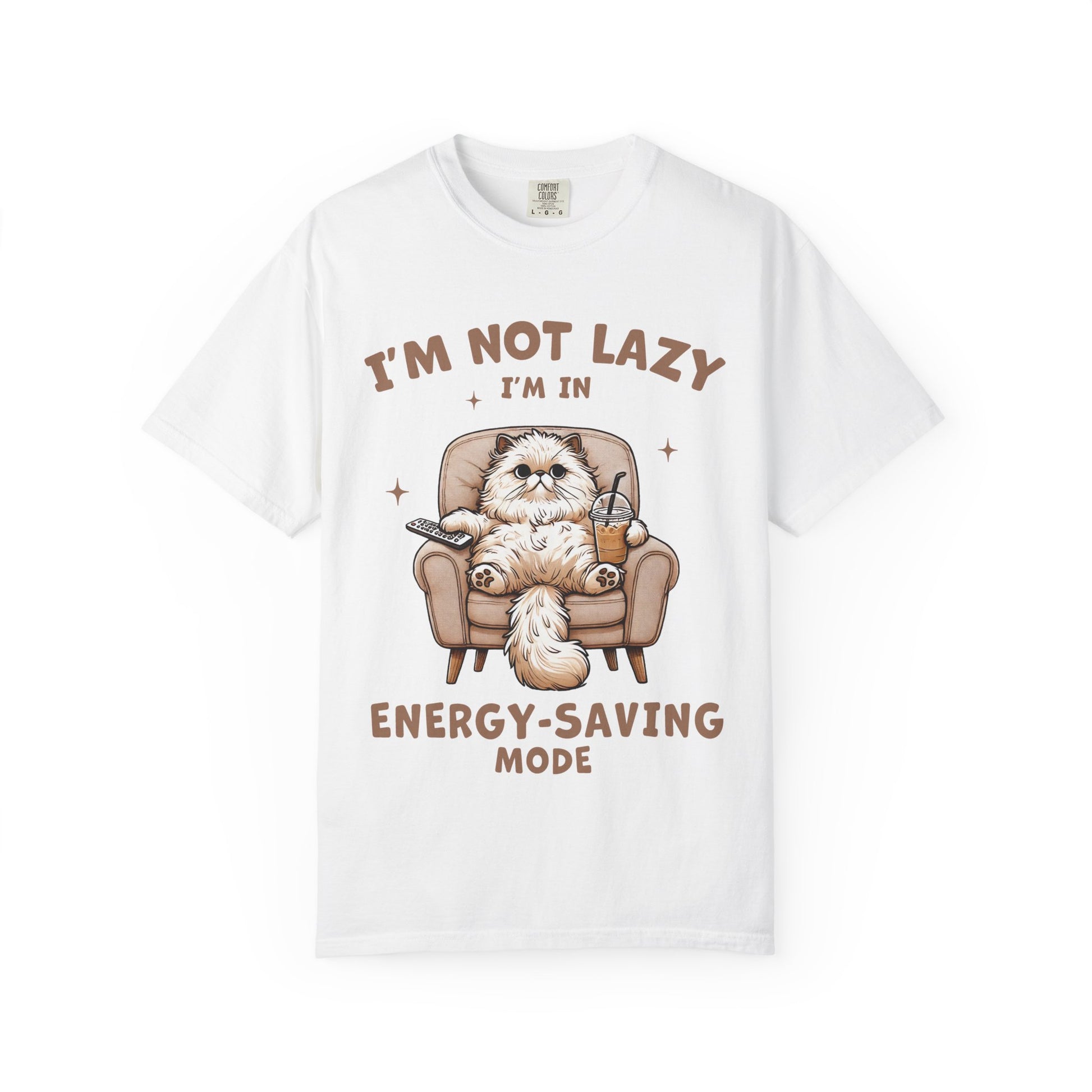 Lazy Cat Energy-Saving Tee, Unisex Garment-Dyed T-shirt, Funny Cat Shirt