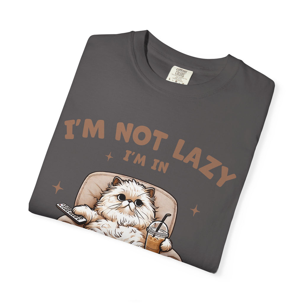 Lazy Cat Energy-Saving Tee, Unisex Garment-Dyed T-shirt, Funny Cat Shirt