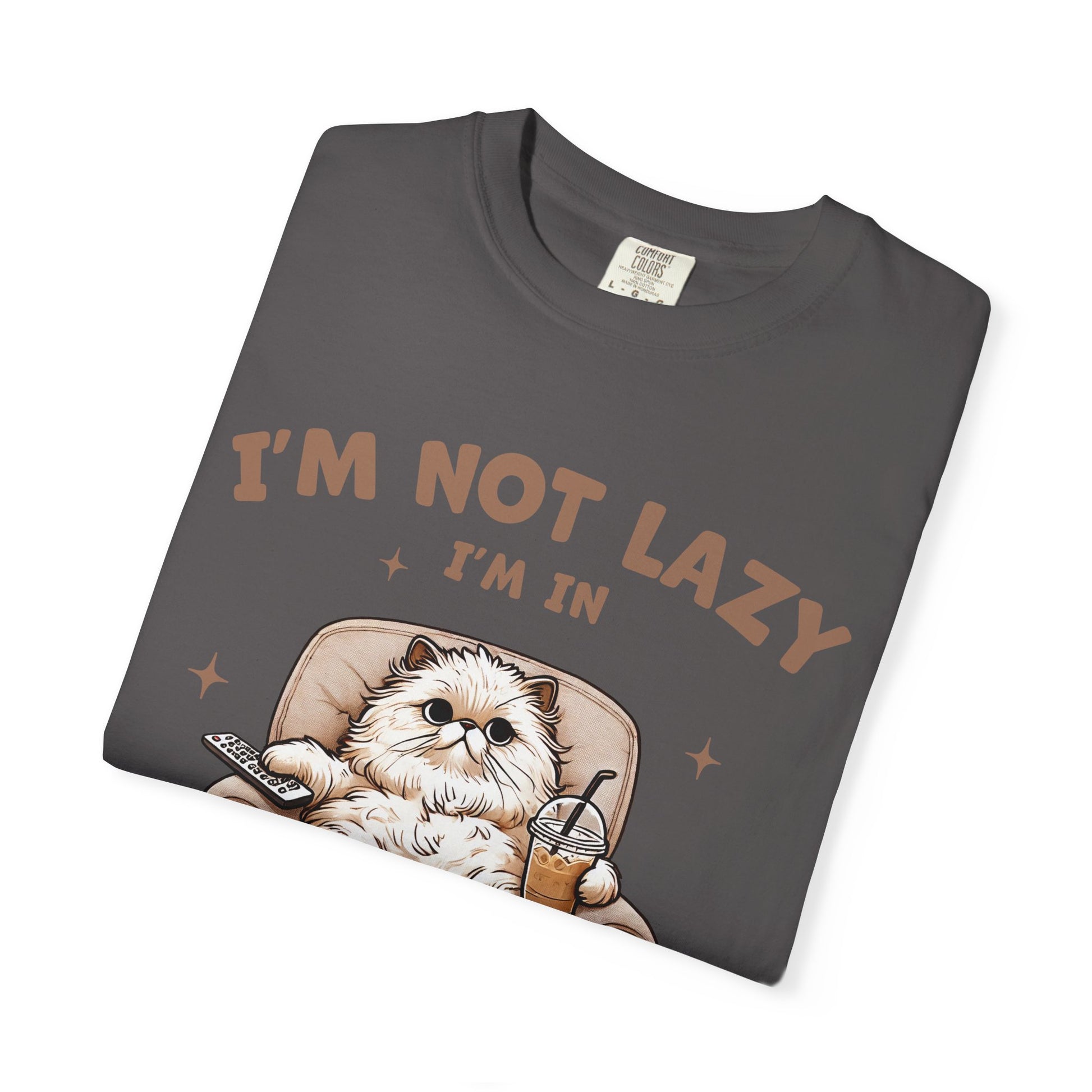 Lazy Cat Energy-Saving Tee, Unisex Garment-Dyed T-shirt, Funny Cat Shirt