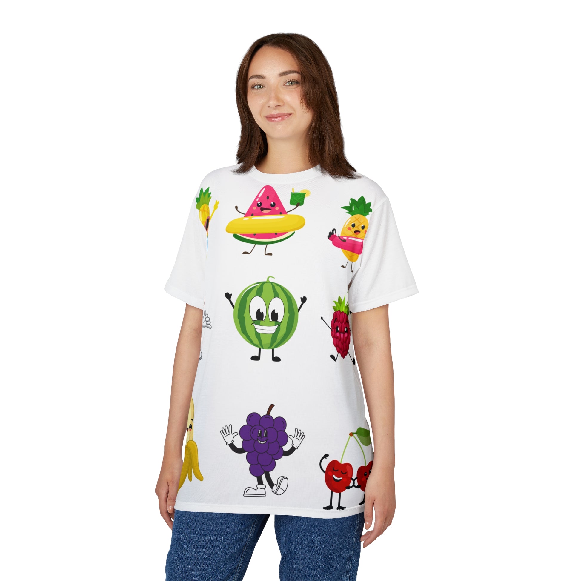 Playful Fruit Character Tee - Fun Unisex Cut & Sew T-Shirt