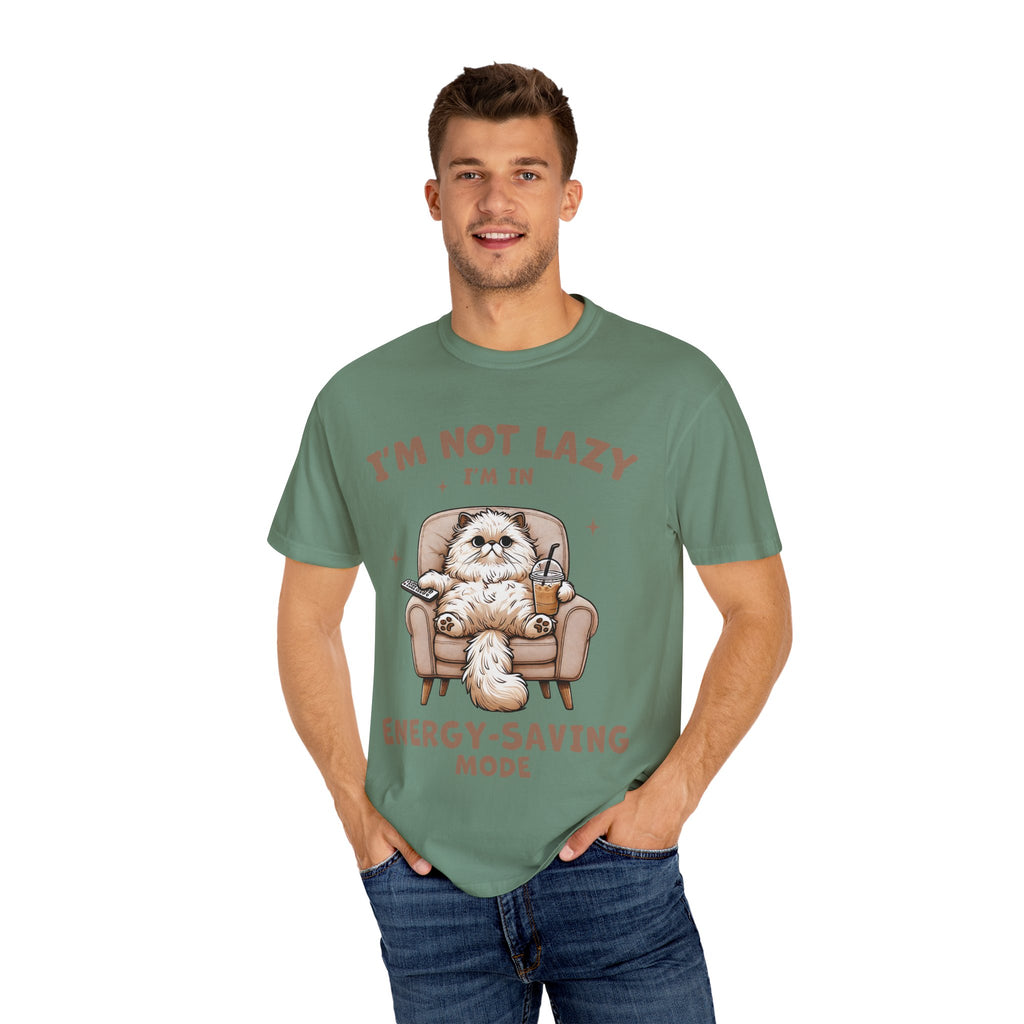 Lazy Cat Energy-Saving Tee, Unisex Garment-Dyed T-shirt, Funny Cat Shirt