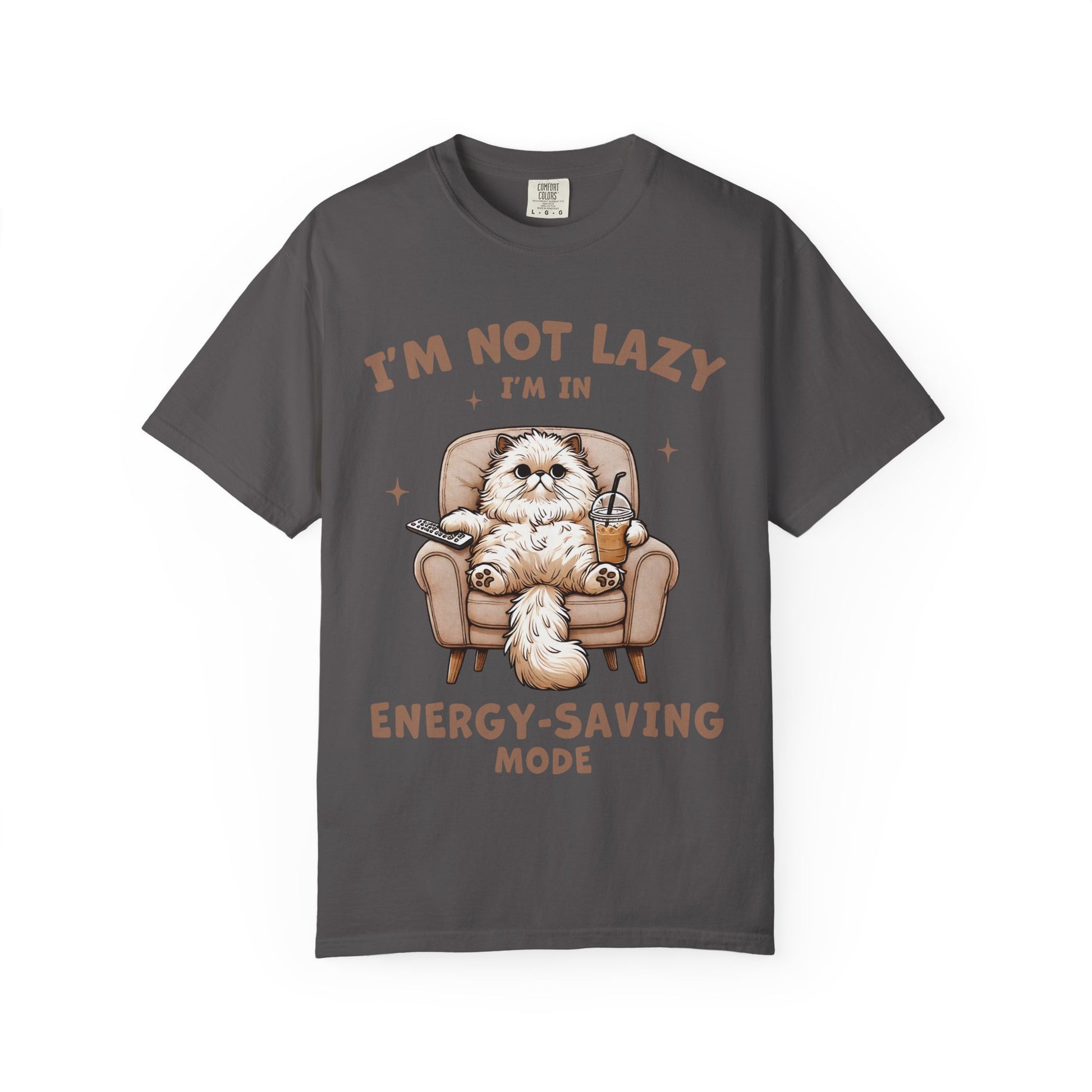 Lazy Cat Energy-Saving Tee, Unisex Garment-Dyed T-shirt, Funny Cat Shirt
