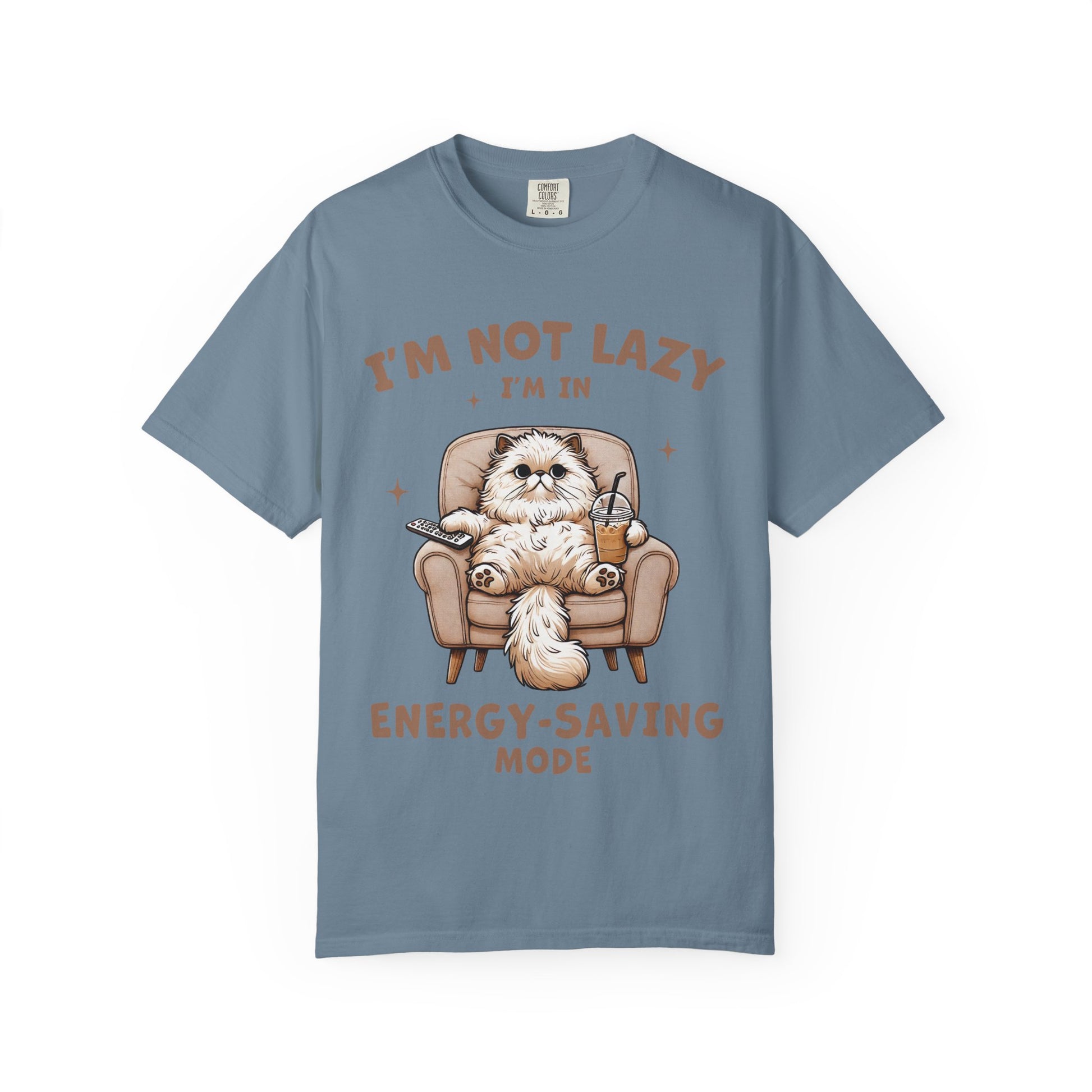 Lazy Cat Energy-Saving Tee, Unisex Garment-Dyed T-shirt, Funny Cat Shirt