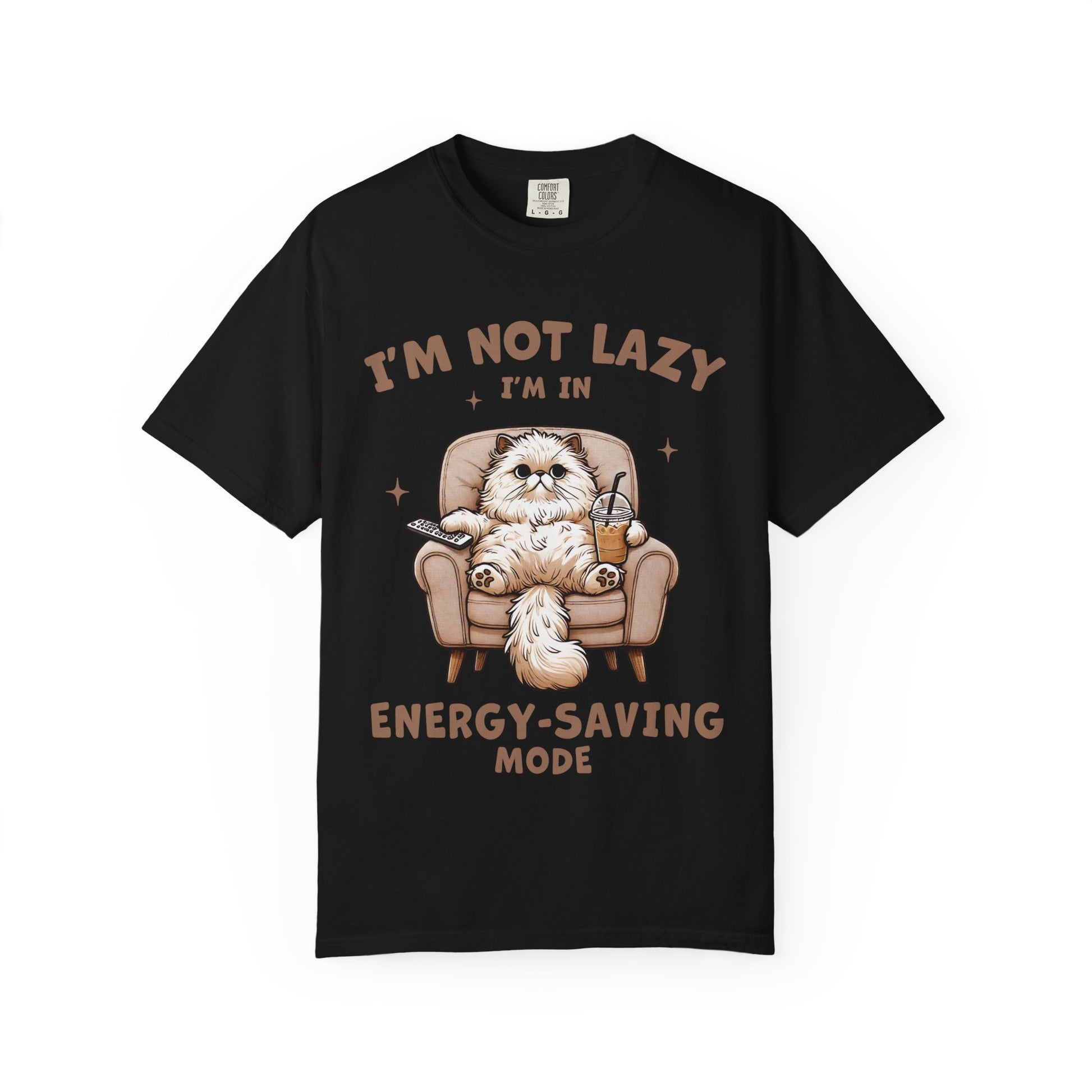 Lazy Cat Energy-Saving Tee, Unisex Garment-Dyed T-shirt, Funny Cat Shirt