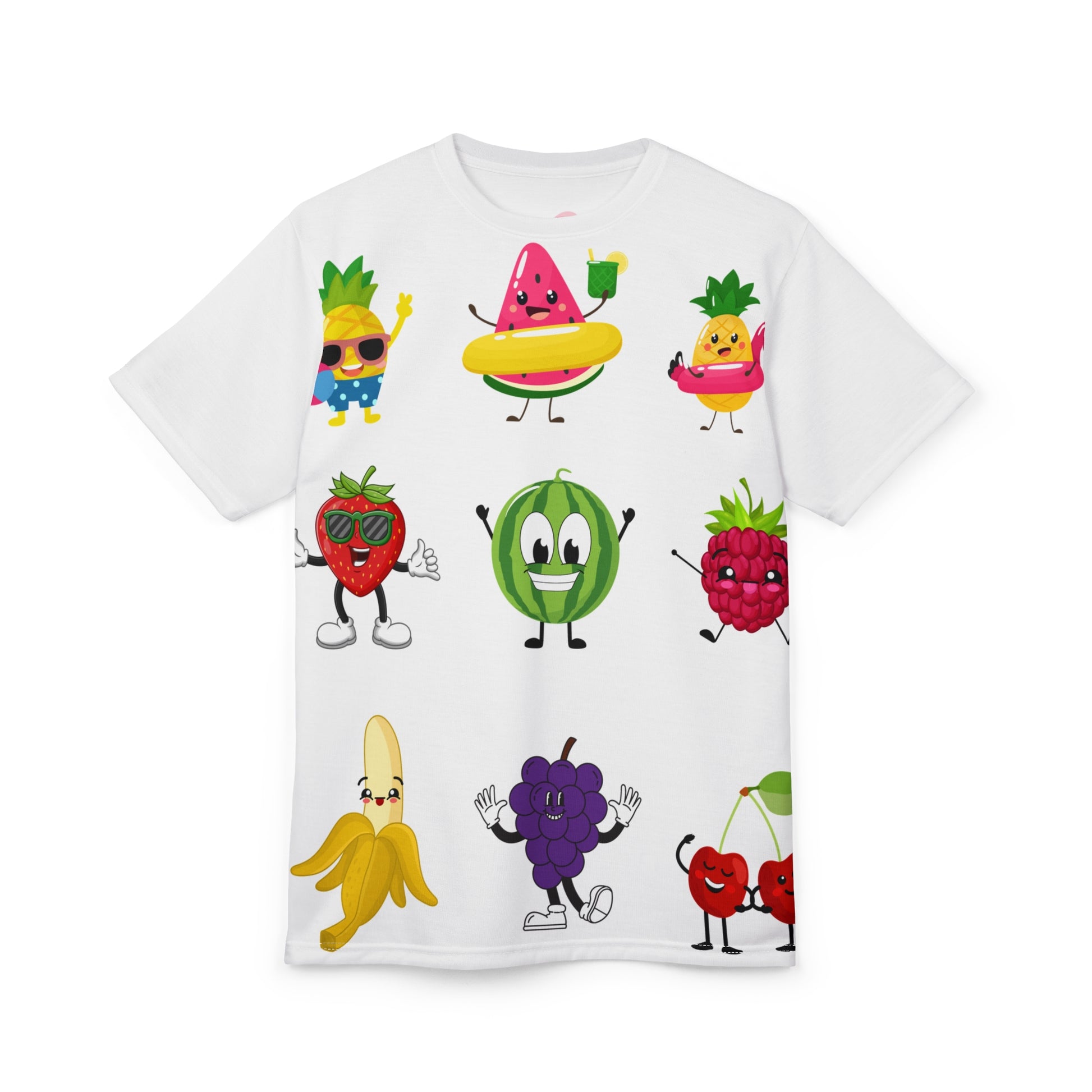 Playful Fruit Character Tee - Fun Unisex Cut & Sew T-Shirt