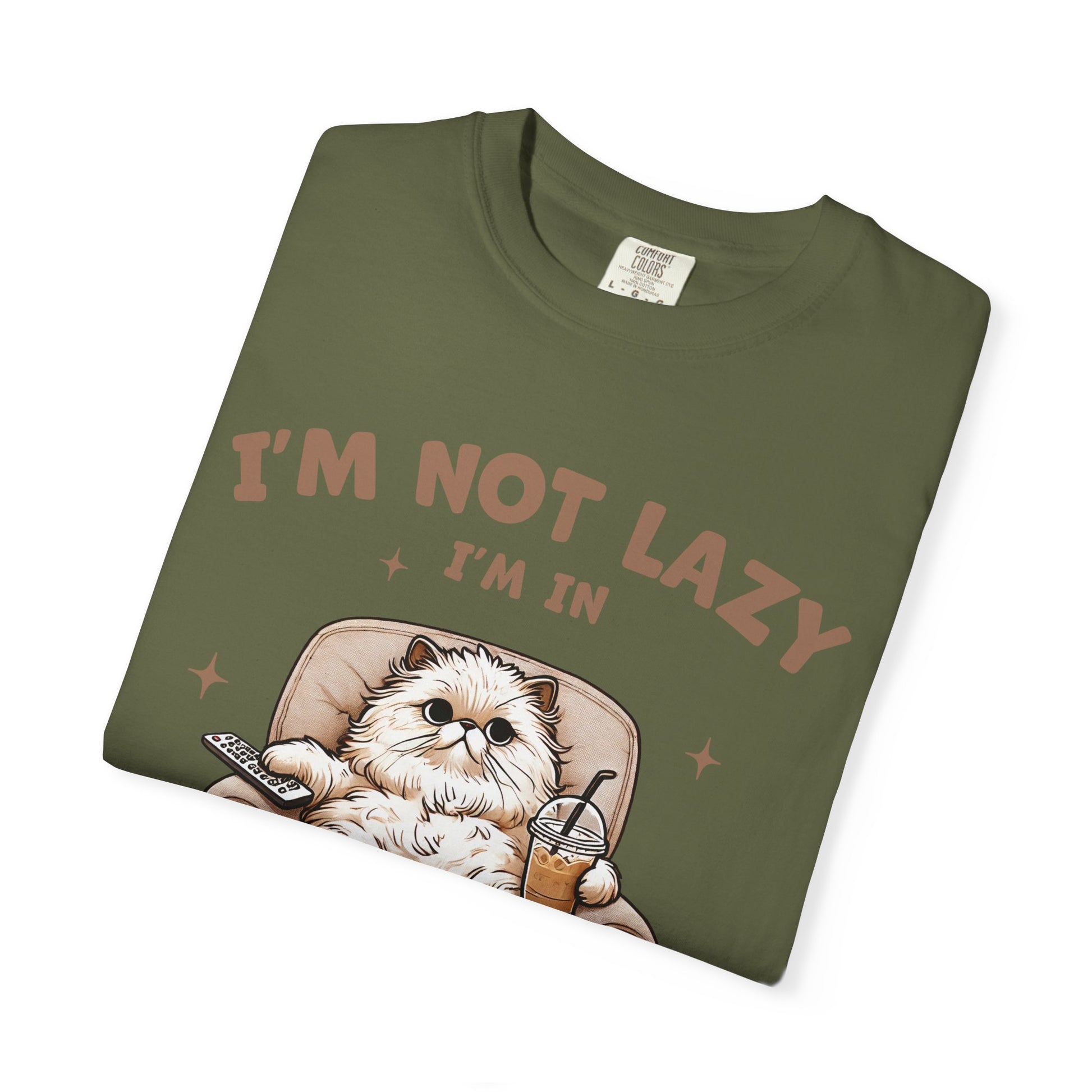 Lazy Cat Energy-Saving Tee, Unisex Garment-Dyed T-shirt, Funny Cat Shirt