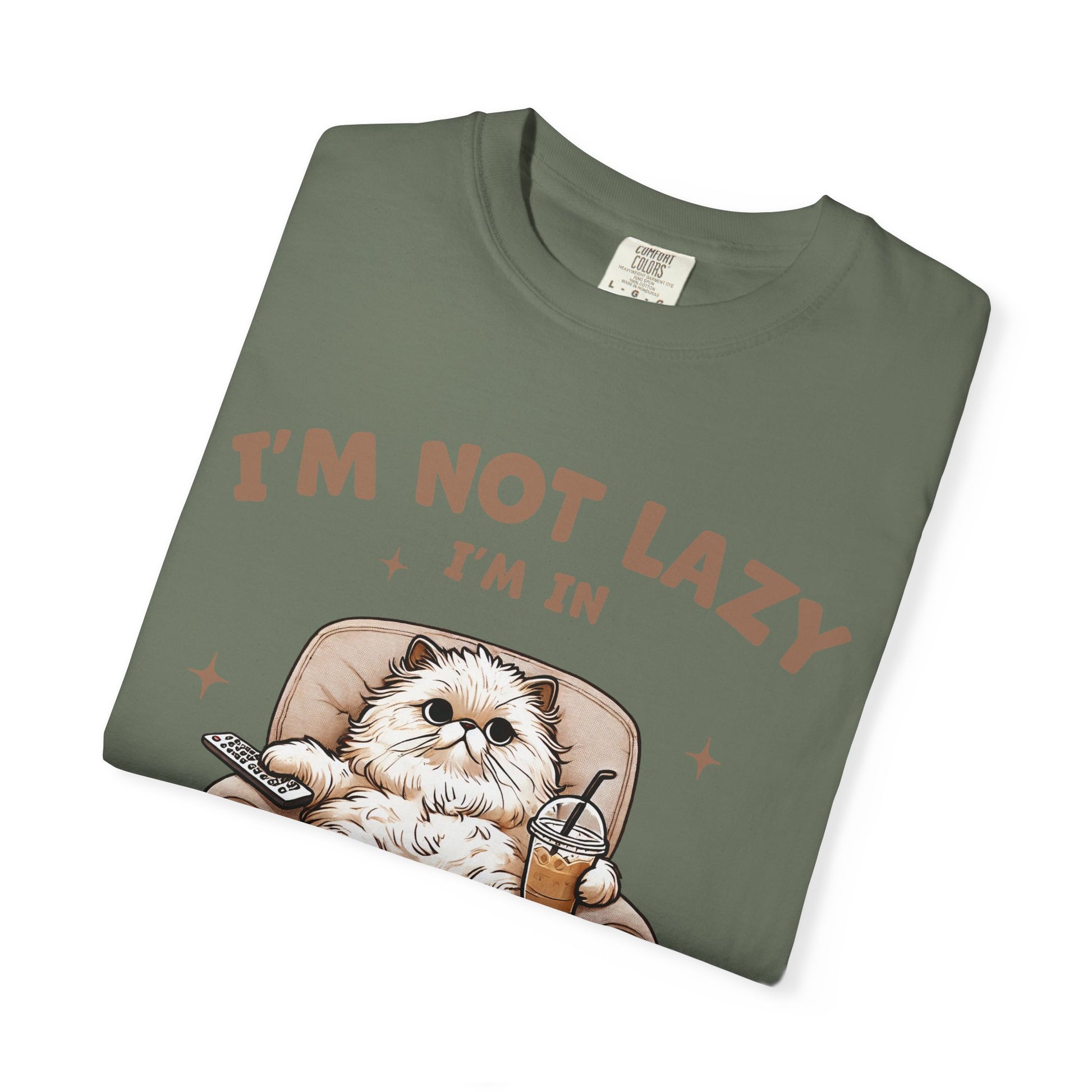 Lazy Cat Energy-Saving Tee, Unisex Garment-Dyed T-shirt, Funny Cat Shirt