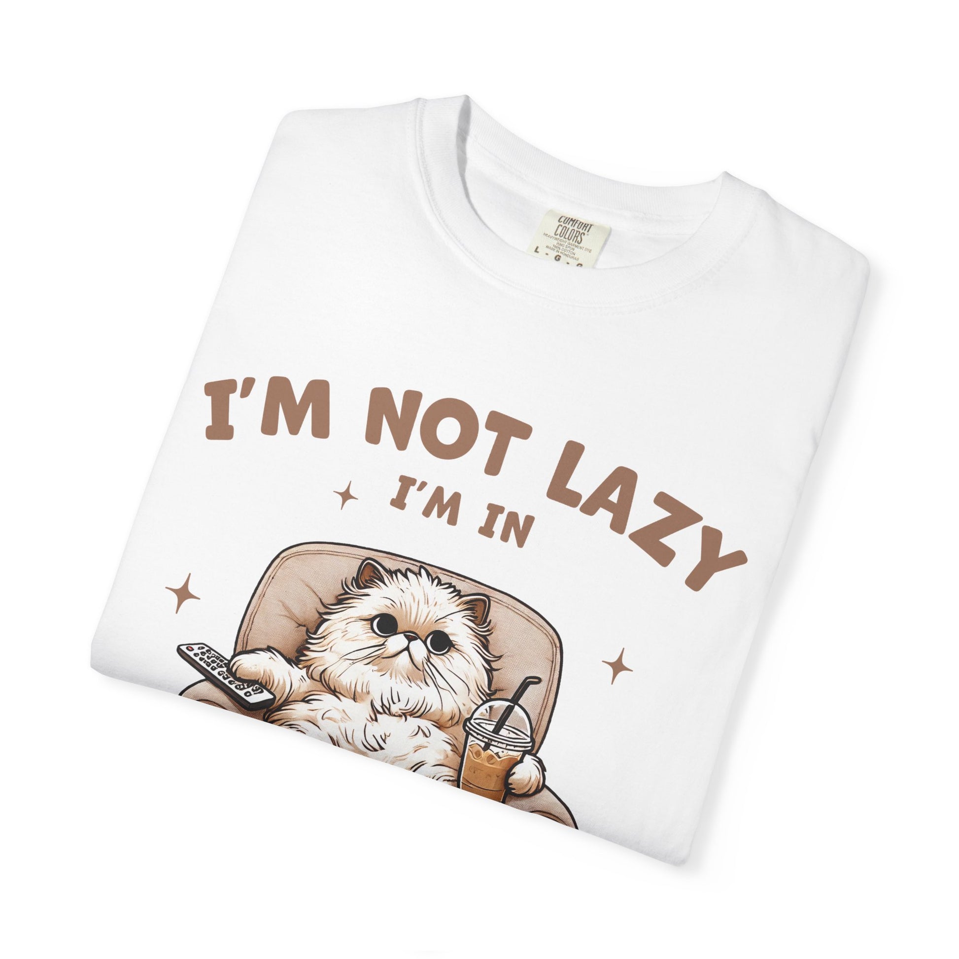 Lazy Cat Energy-Saving Tee, Unisex Garment-Dyed T-shirt, Funny Cat Shirt