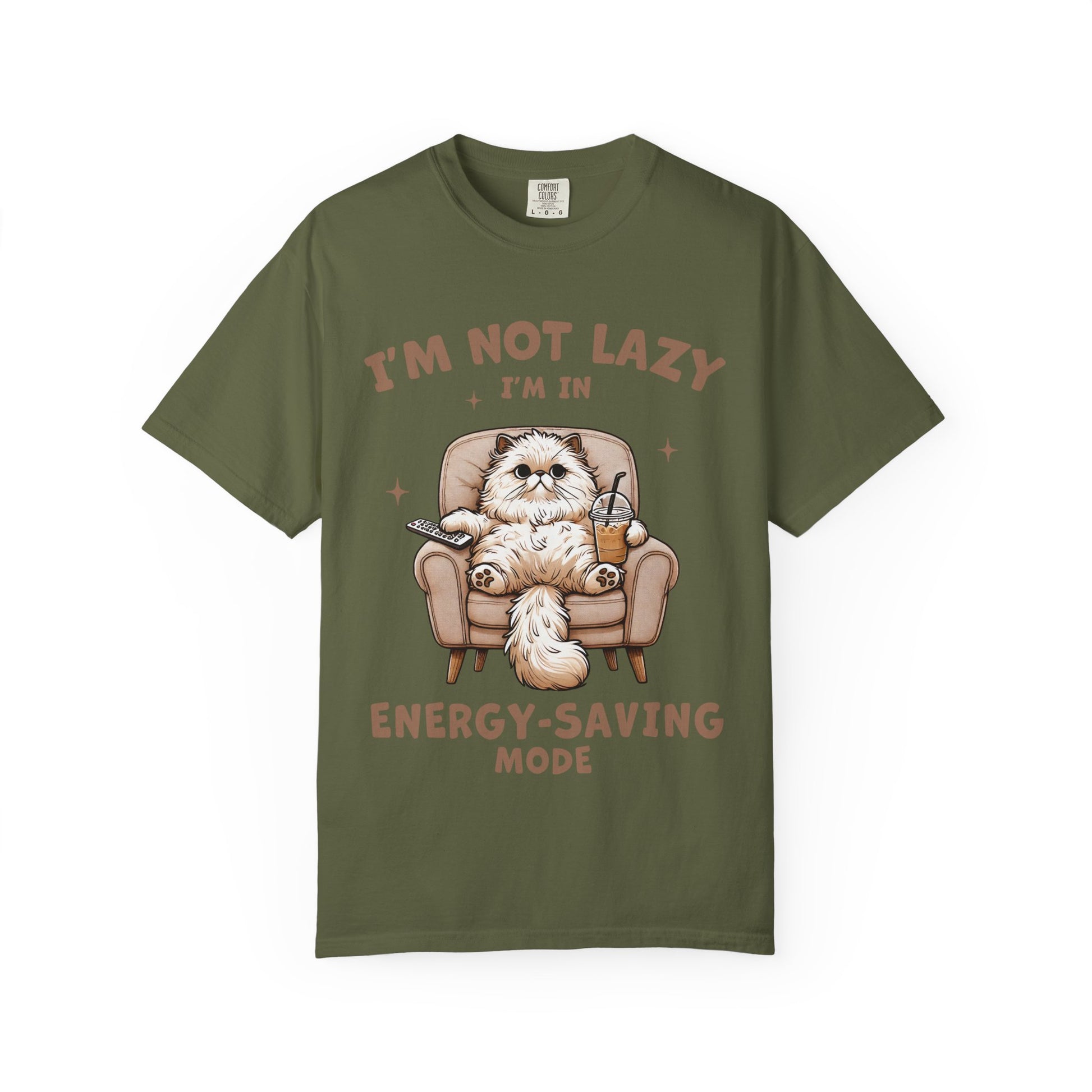 Lazy Cat Energy-Saving Tee, Unisex Garment-Dyed T-shirt, Funny Cat Shirt