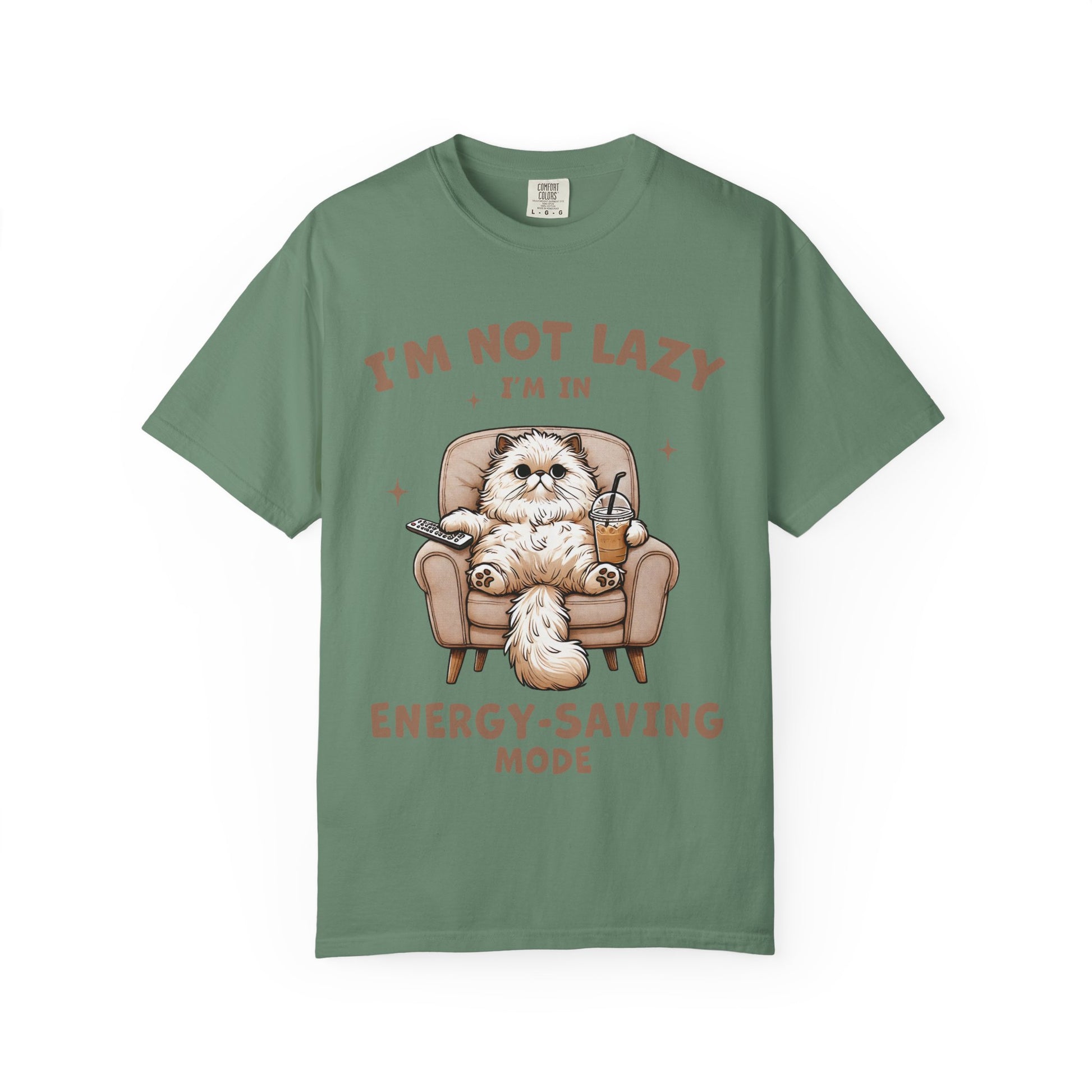 Lazy Cat Energy-Saving Tee, Unisex Garment-Dyed T-shirt, Funny Cat Shirt