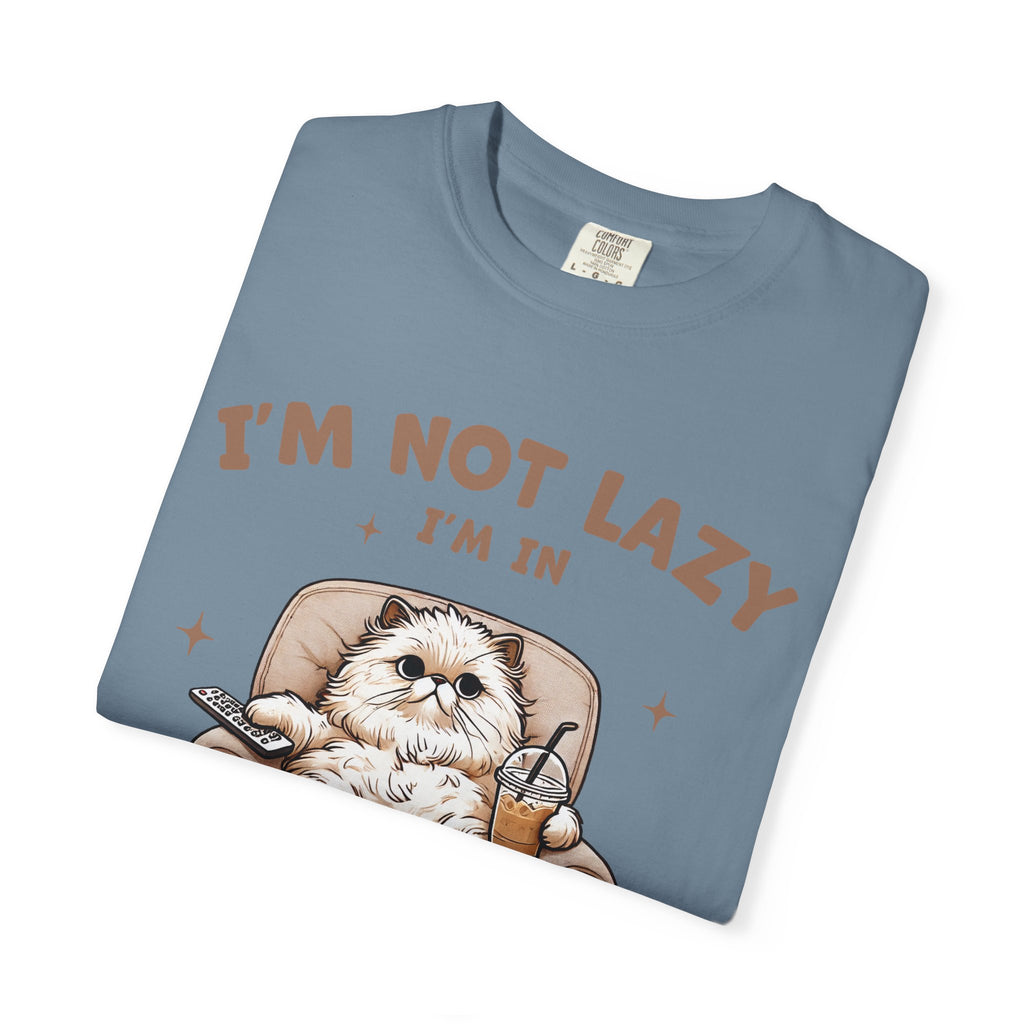 Lazy Cat Energy-Saving Tee, Unisex Garment-Dyed T-shirt, Funny Cat Shirt