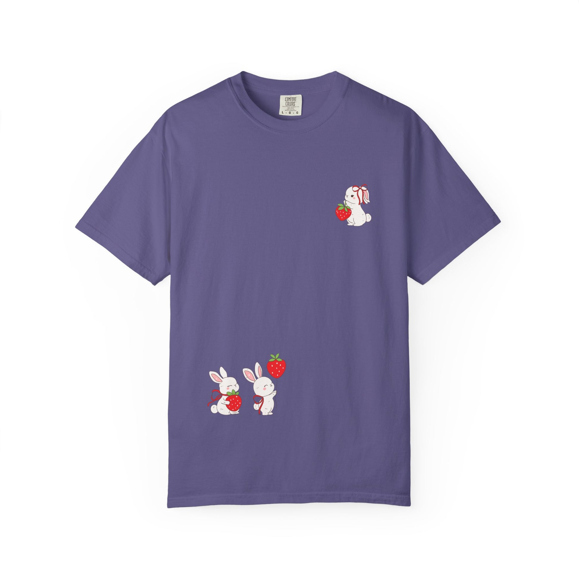 Cute Bunny & Strawberry T-Shirt, Unisex Garment-Dyed Top