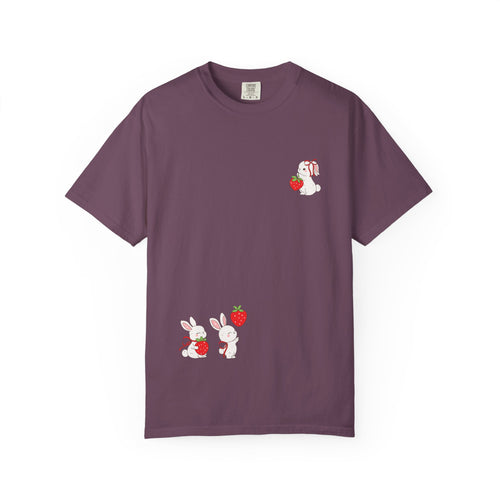 Cute Bunny & Strawberry T-Shirt, Unisex Garment-Dyed Top