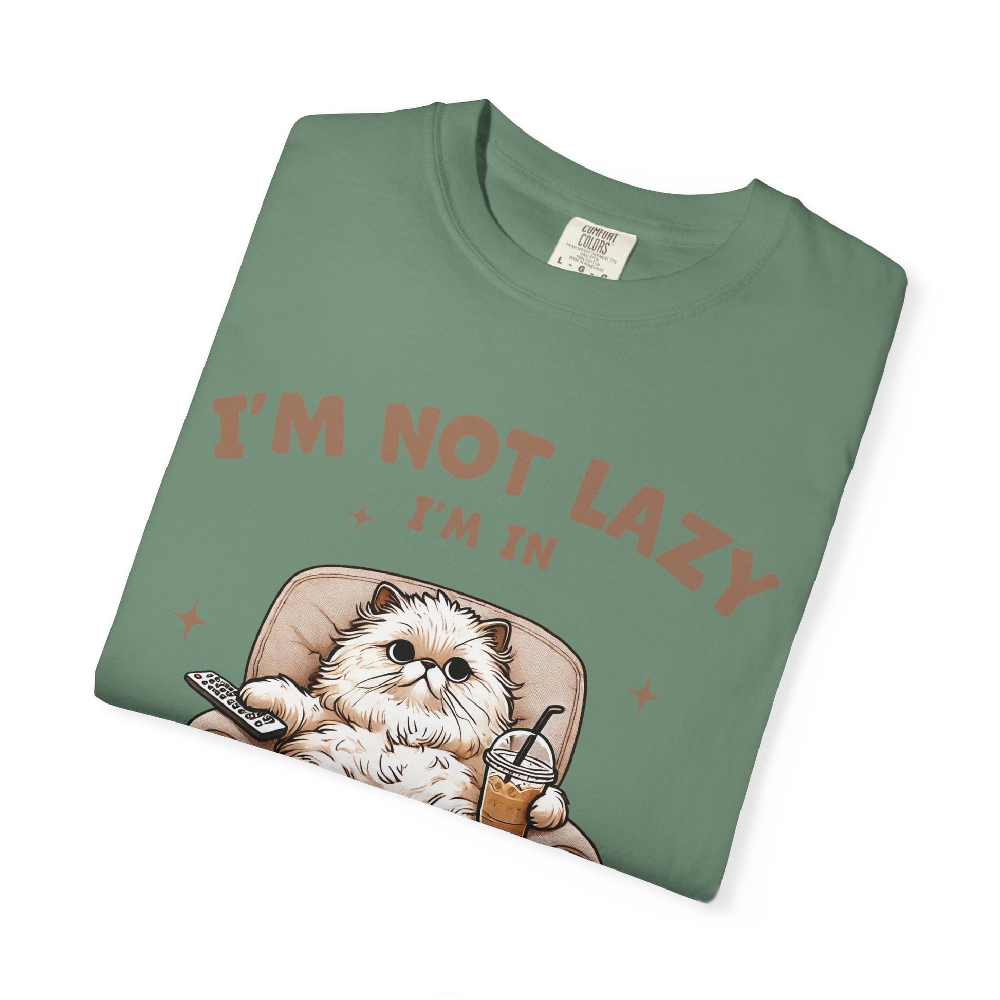 Lazy Cat Energy-Saving Tee, Unisex Garment-Dyed T-shirt, Funny Cat Shirt